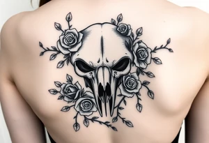 gothic polar bear skull intertwined with climbing roses and thorny vines tattoo idea