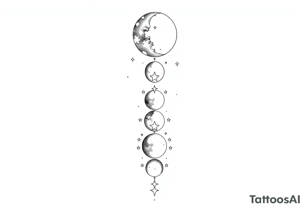 things to add on to a spine tattoo with moon and stars very dainty more moons and details please tattoo idea