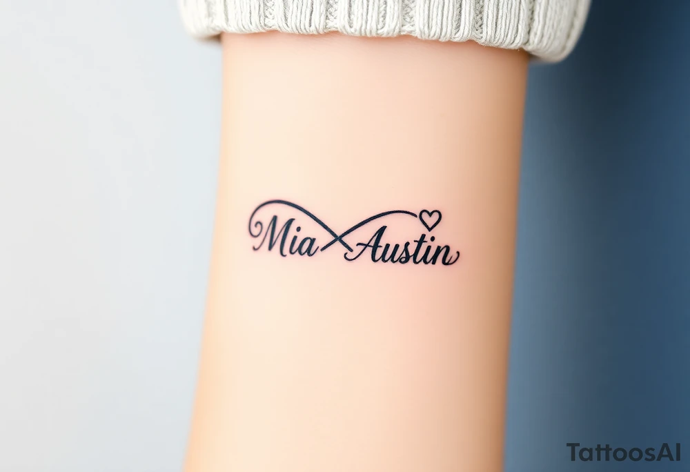 Infinity symbol with the name's Mia and Austin tattoo idea
