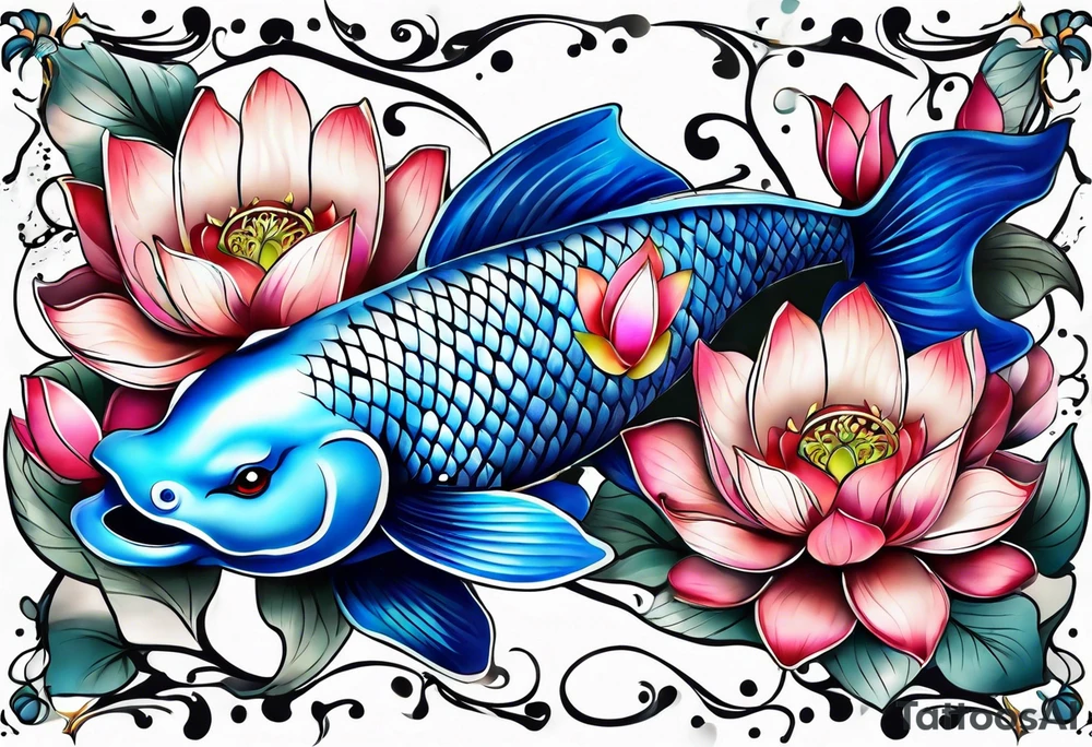 Blue Koi and lotus flower tattoo idea