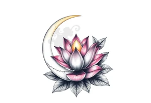 crescent floral moon with lotus flower glowing tattoo idea