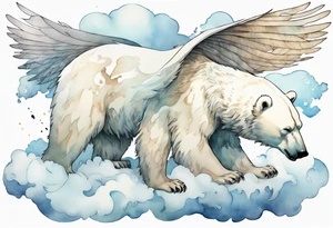 a winged polar bear, standing on clouds with wind pouring from his mouth tattoo idea