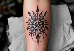 compass/clock with a large native american arrow tattoo idea