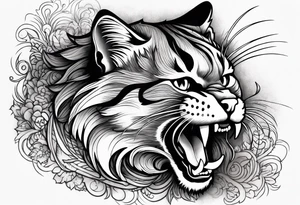 cat roaring or growling tattoo idea