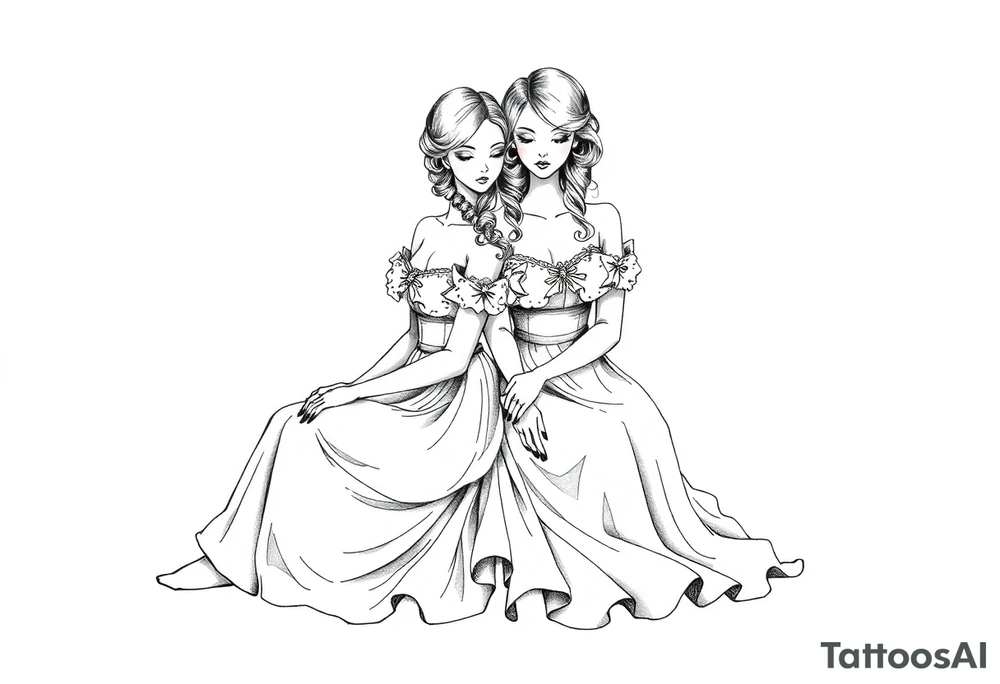 Two sisters
 with dress sitting next tattoo idea