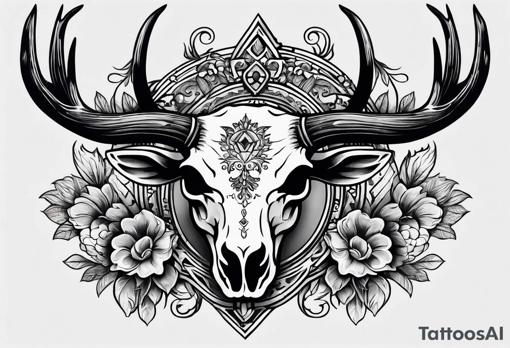 Stag skull western tattoo idea