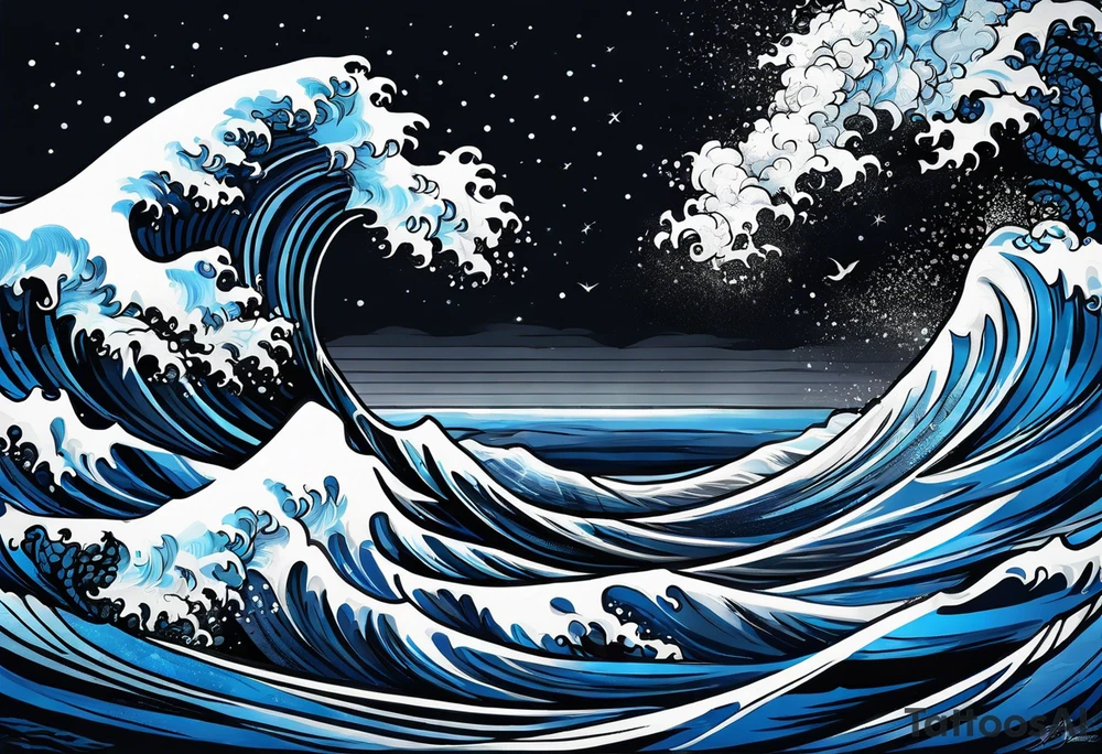waves black with blue accent struggle perseverance tattoo idea