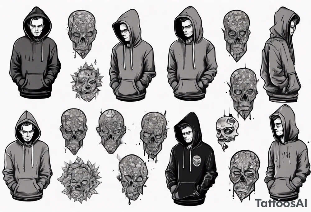 sad guy in a hoodie tattoo idea