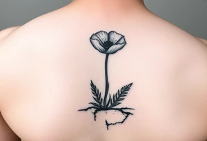 Simple poppy growing up from cracks in pavement watercolor-esque coloring on poppy only tattoo idea