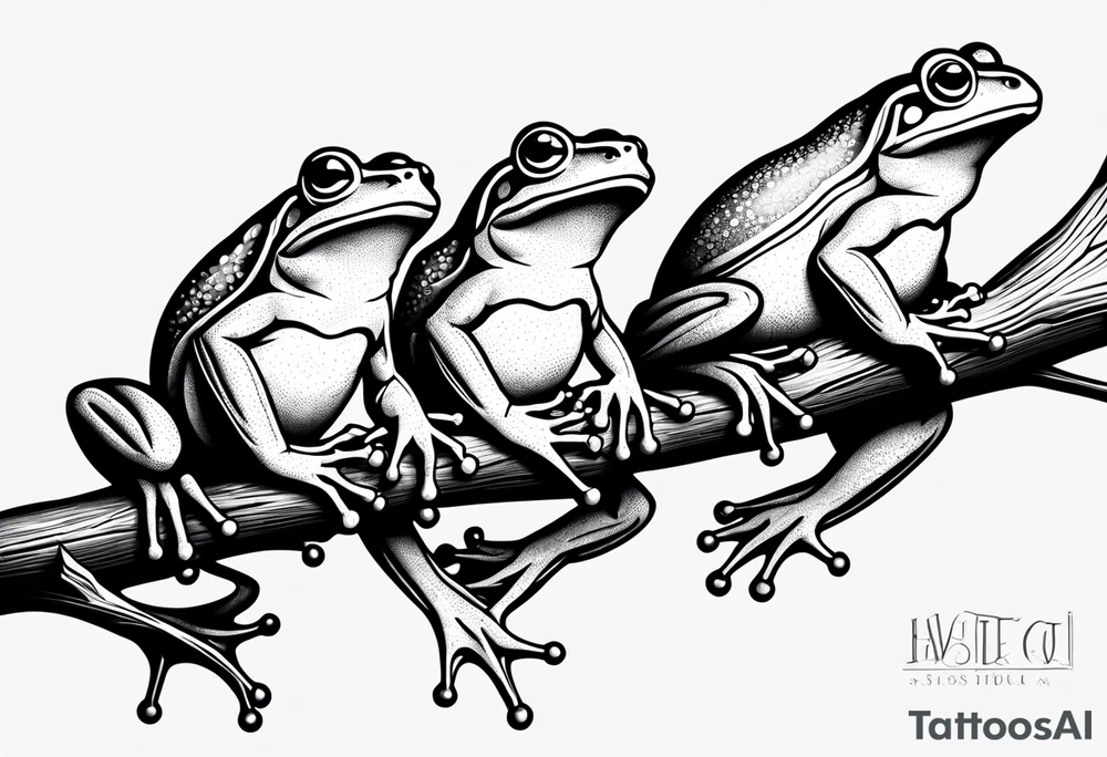 three frogs on a branch tattoo idea