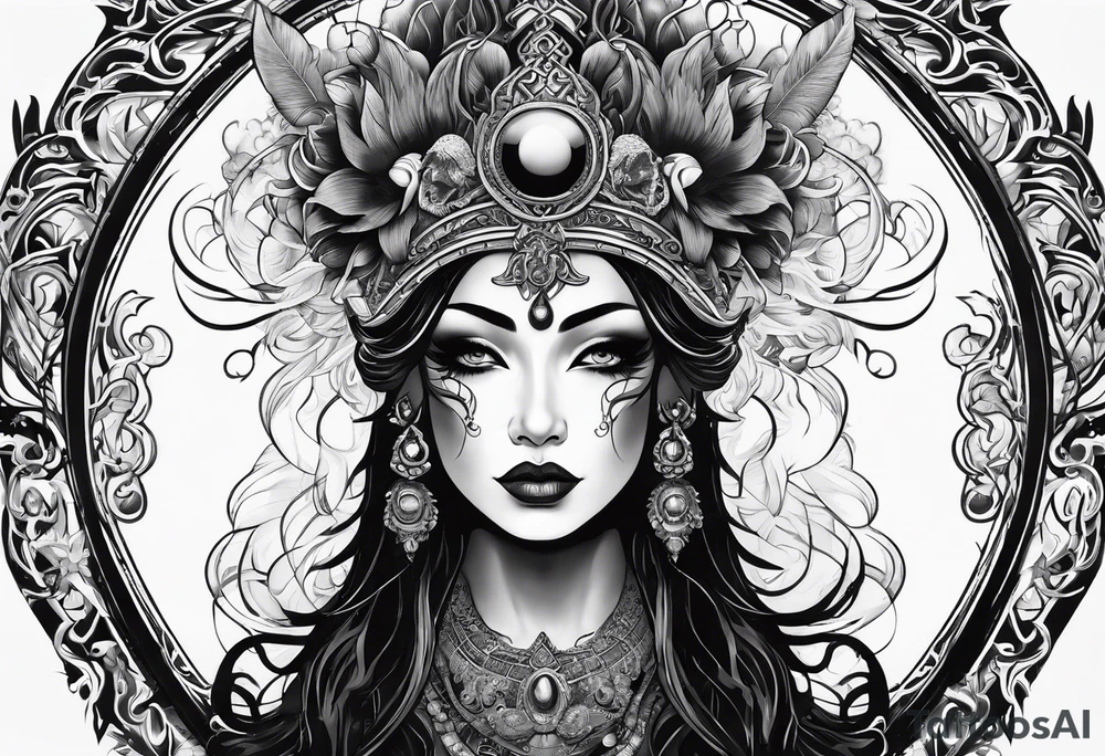 dark themed deity with brain fog tattoo idea