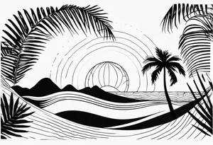 Inner arm , straight line Palm tree shell wave heart tattoo idea