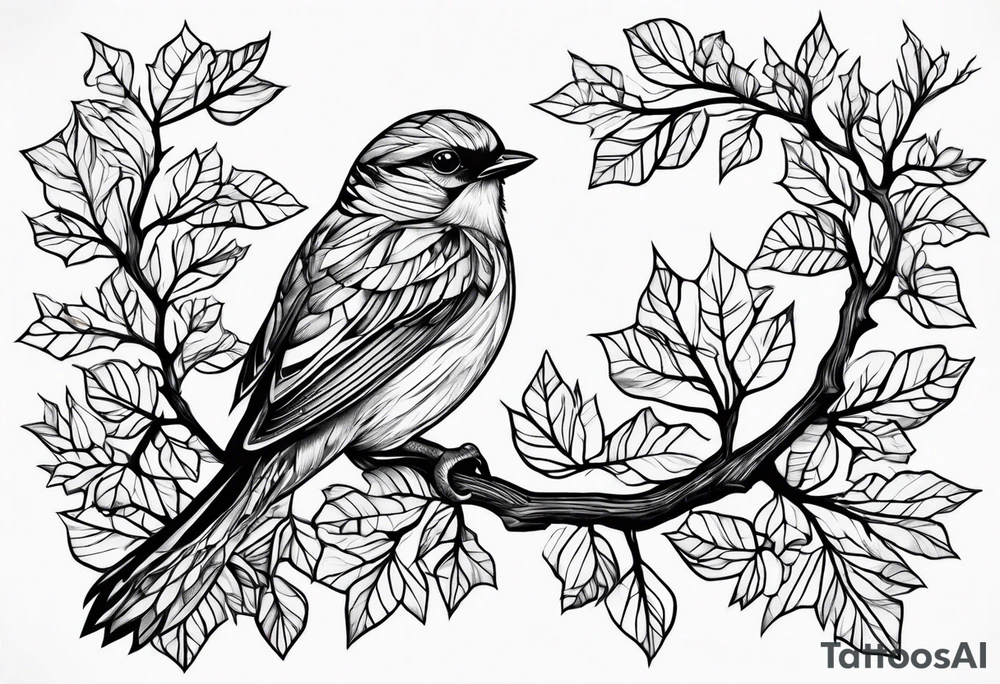 Bird oak tattoo idea
