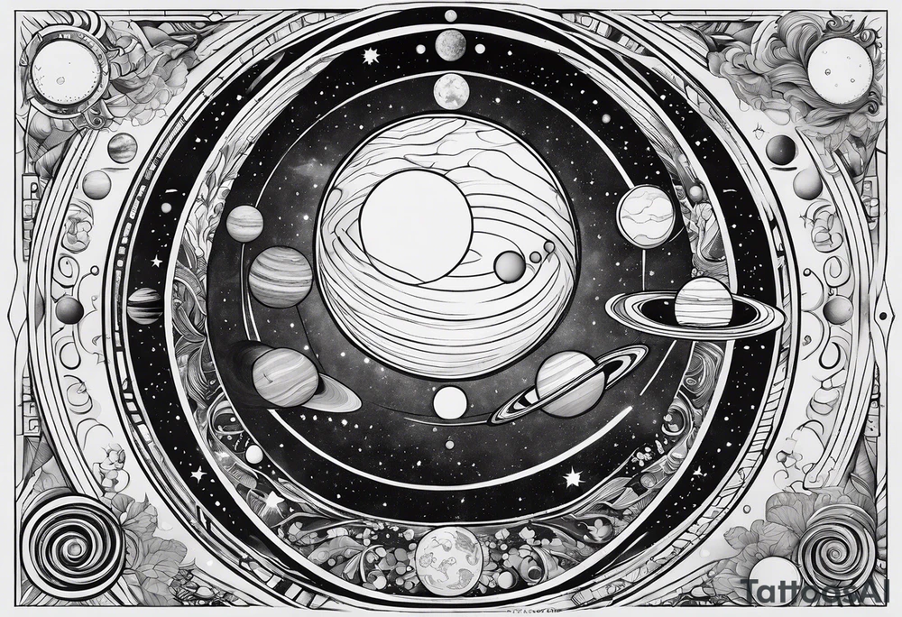 symbolist version of the solar system tattoo idea