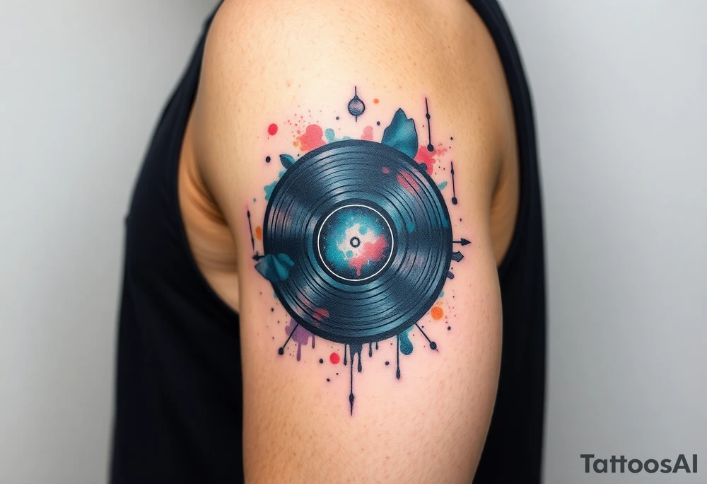 vinyl record and disco ball tattoo idea
