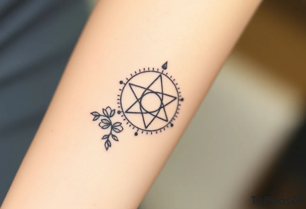 Enneagram symbol with fine line florals tattoo idea