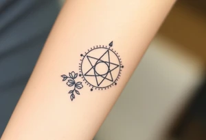 Enneagram symbol with fine line florals tattoo idea