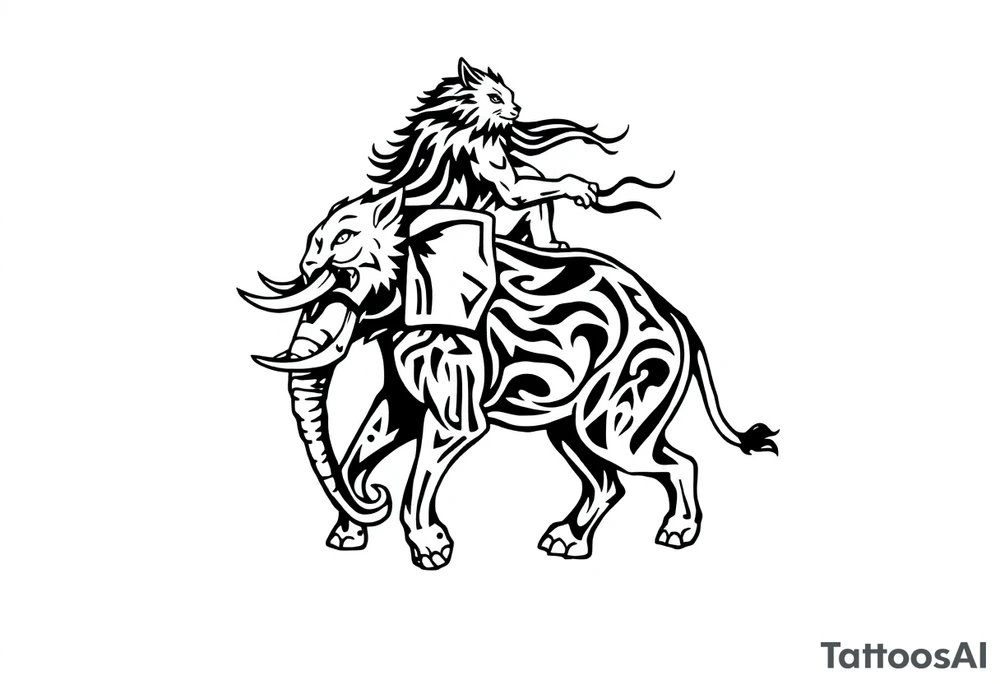 Wolf riding an elephant tattoo idea