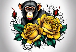 Yellow rose vine with a monkey and blood dripping from the roses tattoo idea
