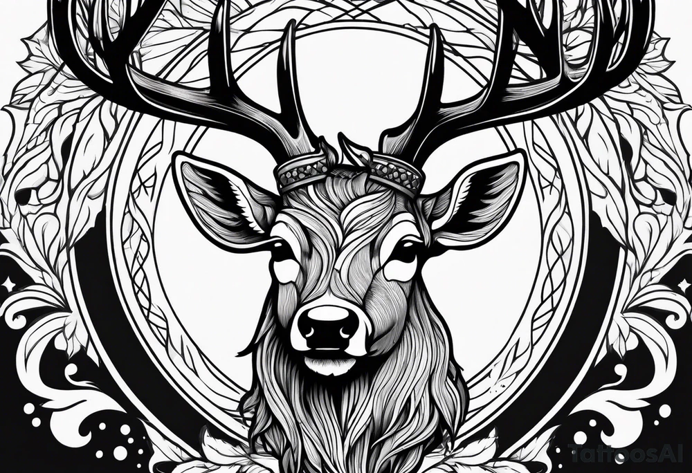 Deer antlers head simple tattoo idea