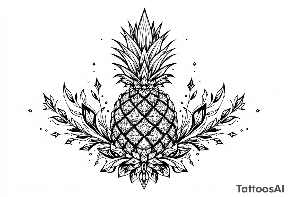 pineapple with diamonds and magestic, crown, vagina, anus, pubic tattoo idea