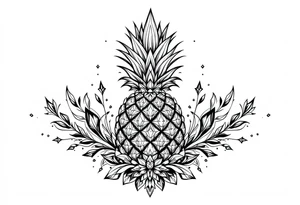 pineapple with diamonds  and magestic, crown, vagina, anus, pubic tattoo idea