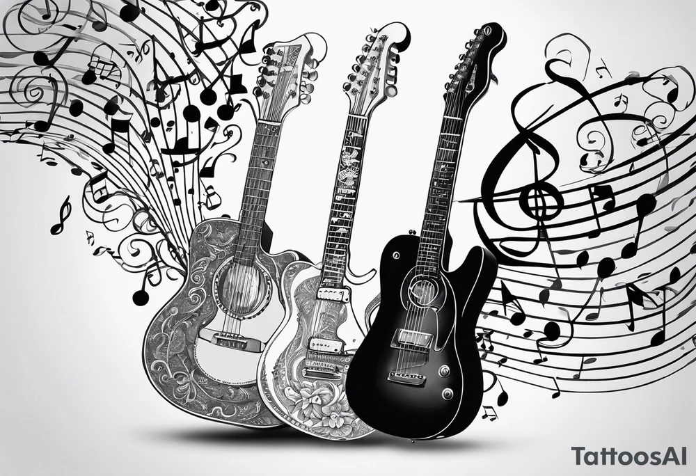 Fender Guitar, musical notes, peace tattoo idea