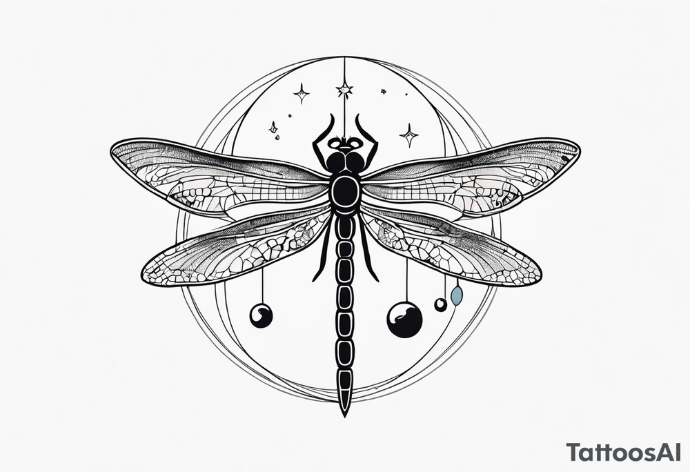 Moon phases with small dragonfly vertical tattoo idea