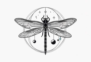 Moon phases with small dragonfly vertical tattoo idea