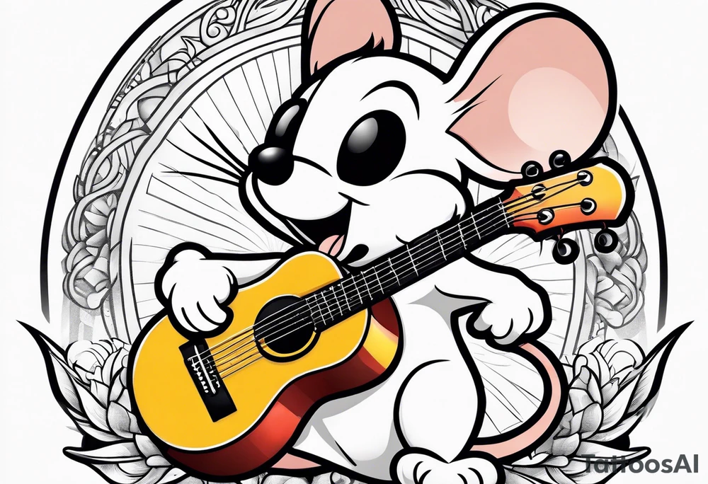 cartoon mouse playing guitar
american traditional tattoo idea