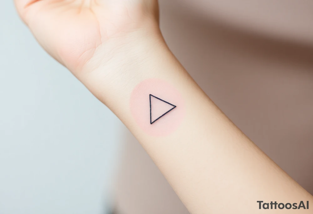 Design a very small (max 2x2 cm) tattoo for the inner wrist that subtly symbolizes lesbian identity. It should be minimal and delicate — possibly fine line or soft color. The design must be discreet yet meaningful, not instantly recognizable as LGBTQ but with layered symbolism. Think of subtle elements like intertwined female symbols, abstract sapphic references, or a hidden double meaning through nature (e.g. flowers, moons, triangles). Avoid clichés or bold pride imagery. Keep it elegant, wearable, and intimate. Something with a triangle tattoo idea