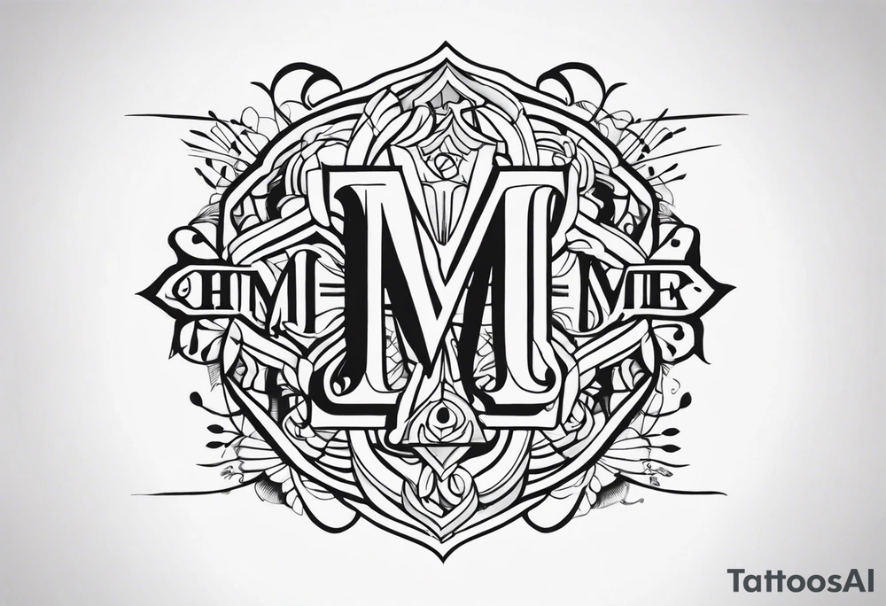 Draw the initials MHME accompanied by the writing simul in aeternum tattoo idea