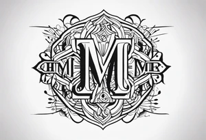 Draw the initials MHME accompanied by the writing simul in aeternum tattoo idea