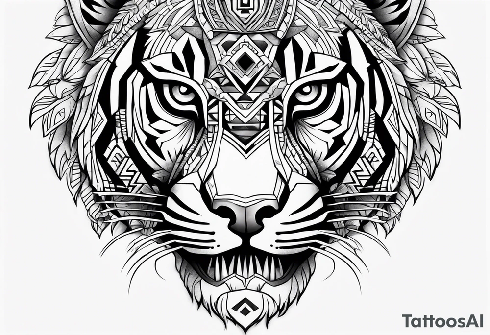 Tiger and Aztec skull tattoo tattoo idea