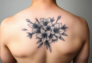 Bouquet of cherry blossoms and daffodils tattoo idea