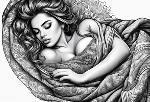 girl sleeping in fabric of reality blanket tattoo idea