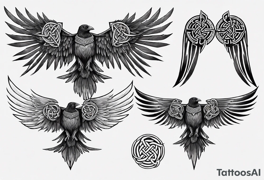 norse style raven wings spread with celtic knotwork tattoo idea