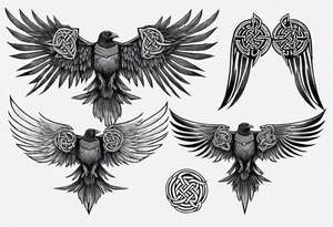 norse style raven wings spread with celtic knotwork tattoo idea