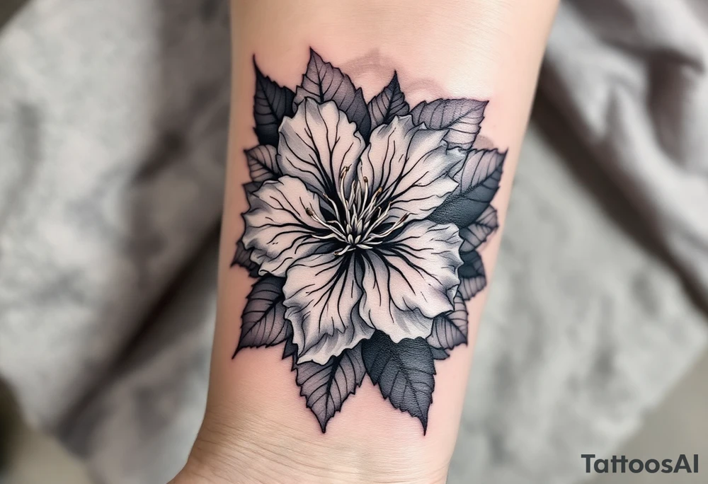 rhododendron trippy with mandala behind tattoo idea
