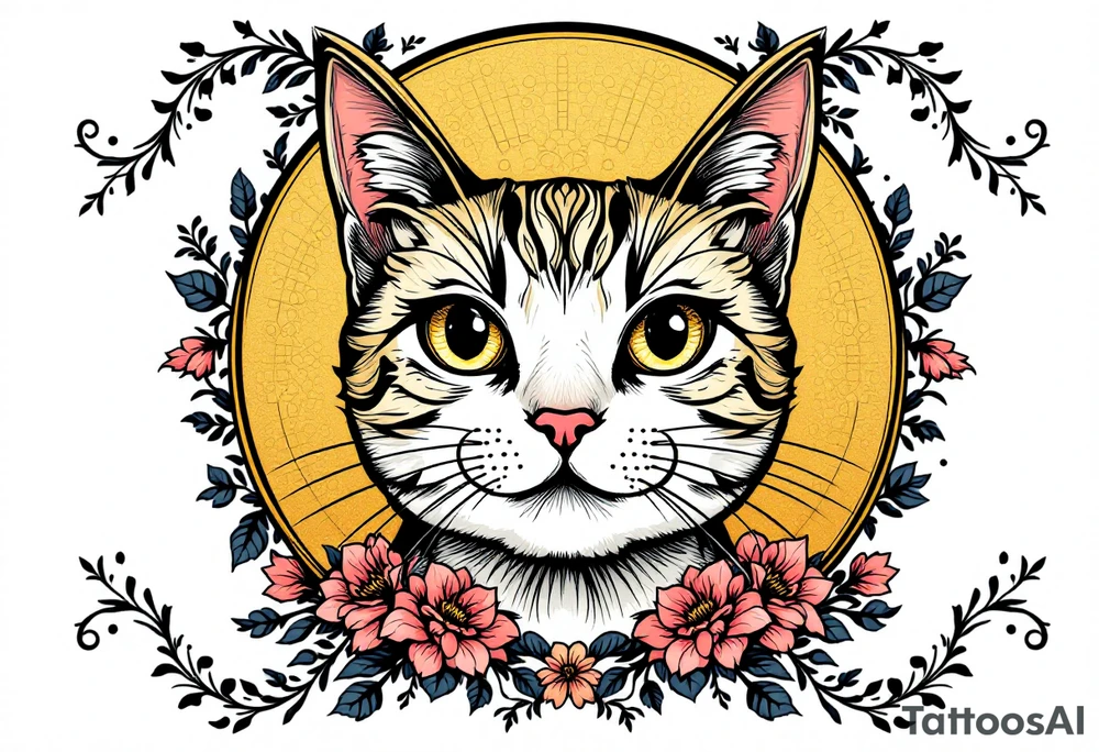 Neo traditional cat just the head and neck in an art nouveau frame tattoo idea