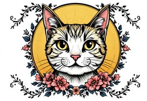 Neo traditional cat just the head and neck in an art nouveau frame tattoo idea