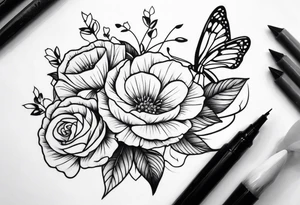 flower and butterflies on arm tattoo idea