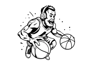 A guy dribbling a basketball with headphones on tattoo idea