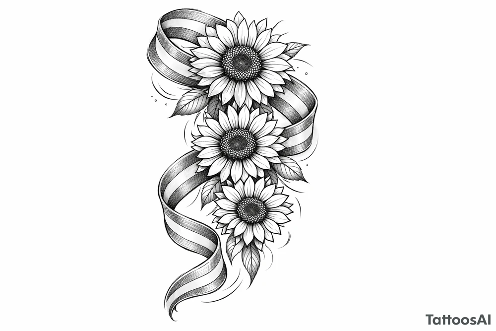 Indian ribbon with 3 cascading sunflowers tattoo idea