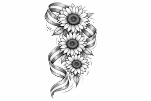 Indian ribbon with 3 cascading sunflowers tattoo idea