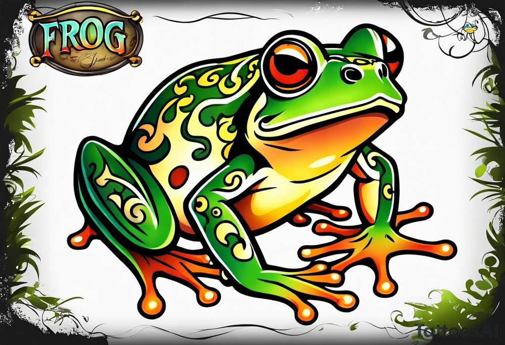 Retro frog tattoo idea