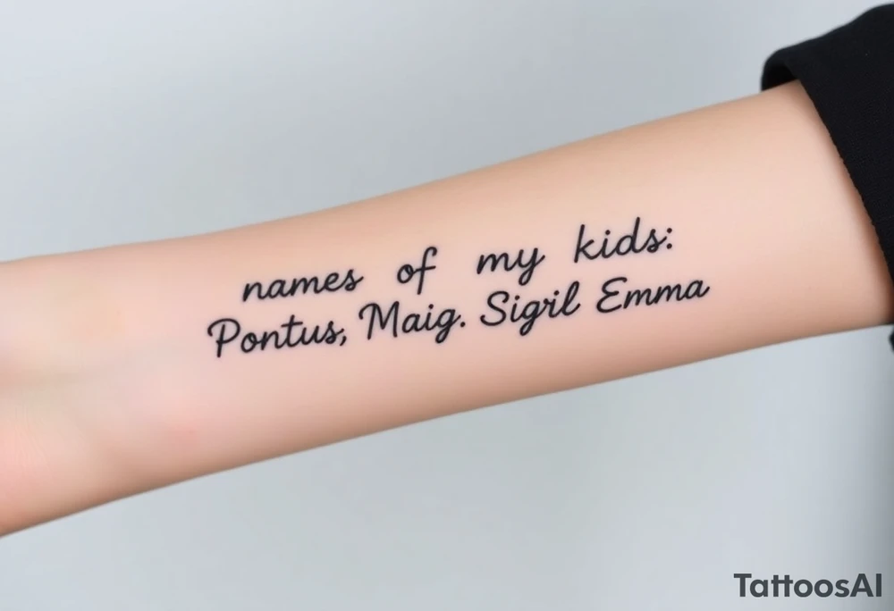 Names of my kids: Pontus, Maja, Sigrid and Emma tattoo idea