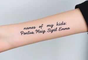 Names of my kids: Pontus, Maja, Sigrid and Emma tattoo idea