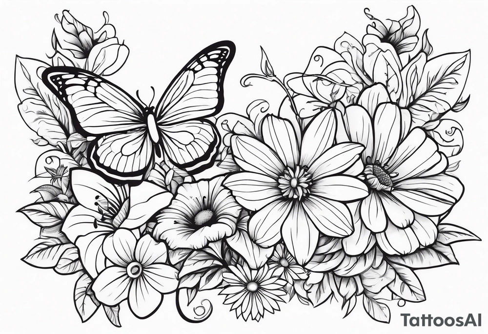 Butterflies with lilys, asters and morning glories tattoo idea