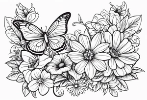 Butterflies with lilys, asters and morning glories tattoo idea